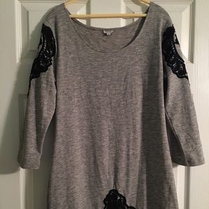 Charming Charlie grey knit dress black crochet L